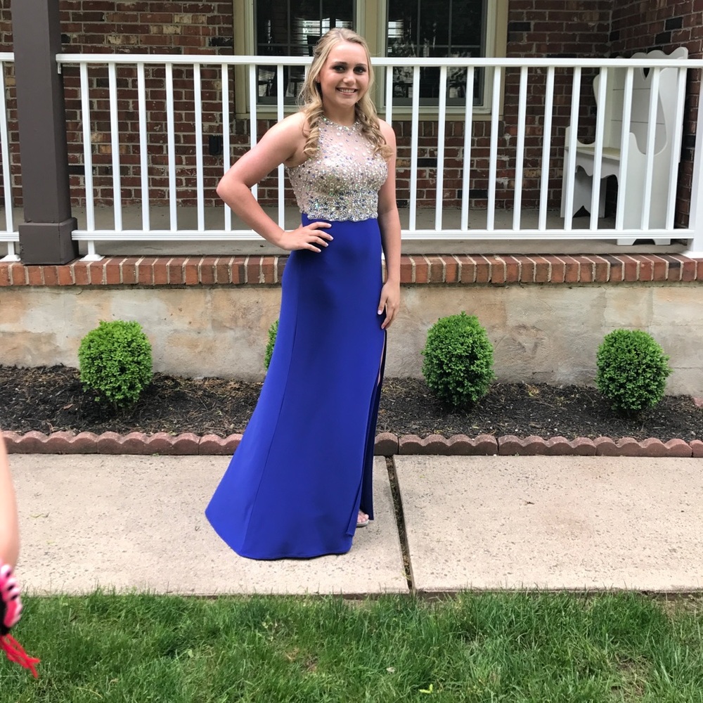 Royal blue prom dress with sequins